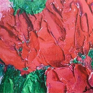 Abstract Red and Green Canvas Art. Original done with pallet knives.  In print
